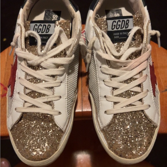 Golden Goose Gold Glitter and White Sneakers - Picture 1 of 13